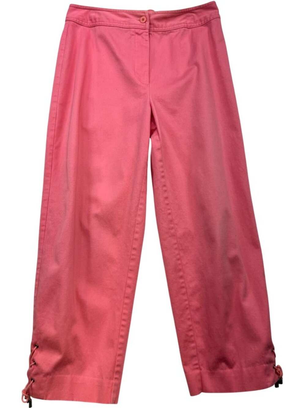 Christopher & Banks Women's Wide-Leg Cropped Pants Lace-Up Hem Stretch Sz 8 Pink